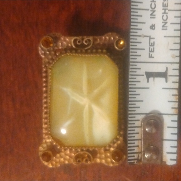 Antique Gold Art Deco Moonstone Pin with Faceted Amber Accent Gems - Picture 4 of 8